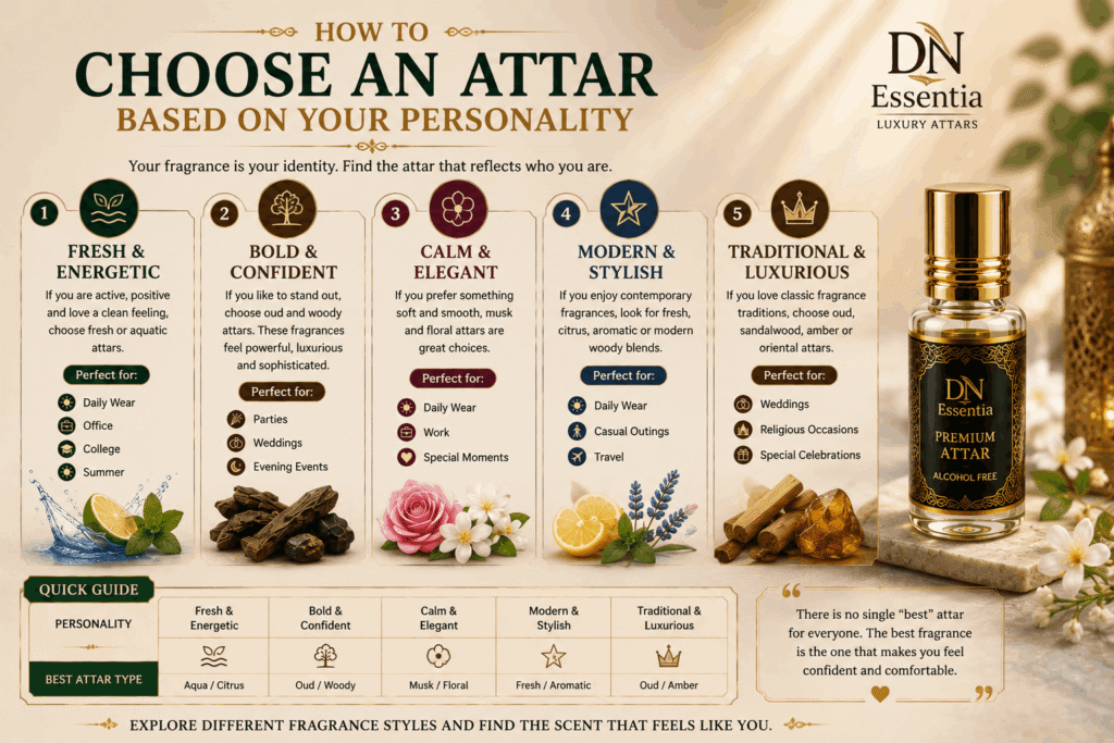 Which Attar Matches Your Personality? Fresh • Bold • Elegant • Luxurious